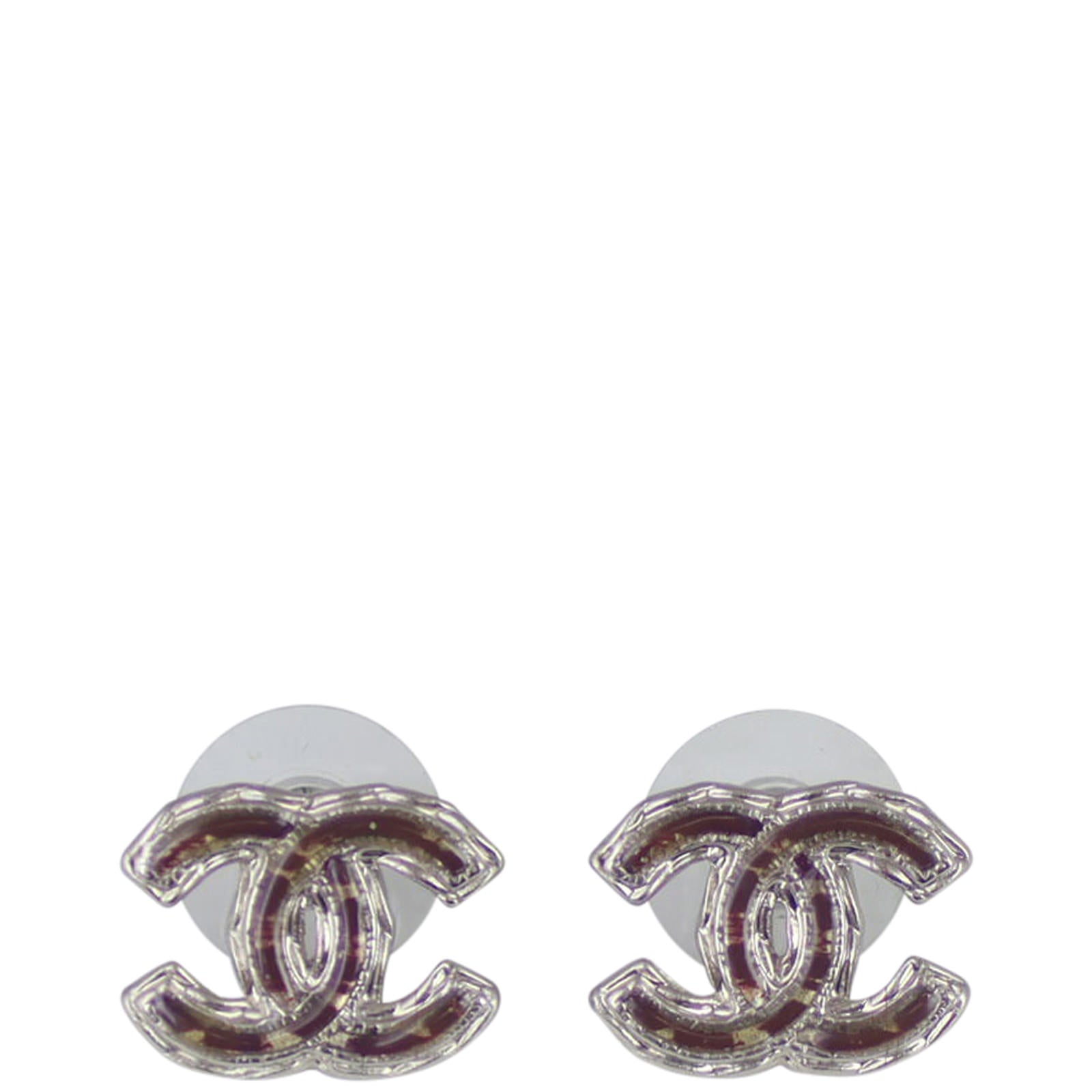 Chanel CC Resin Chain Stud Earrings Front