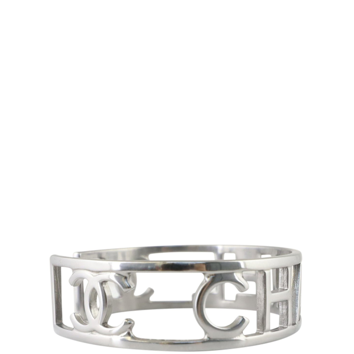 Chanel CC Silver Logo Cuff Left Side