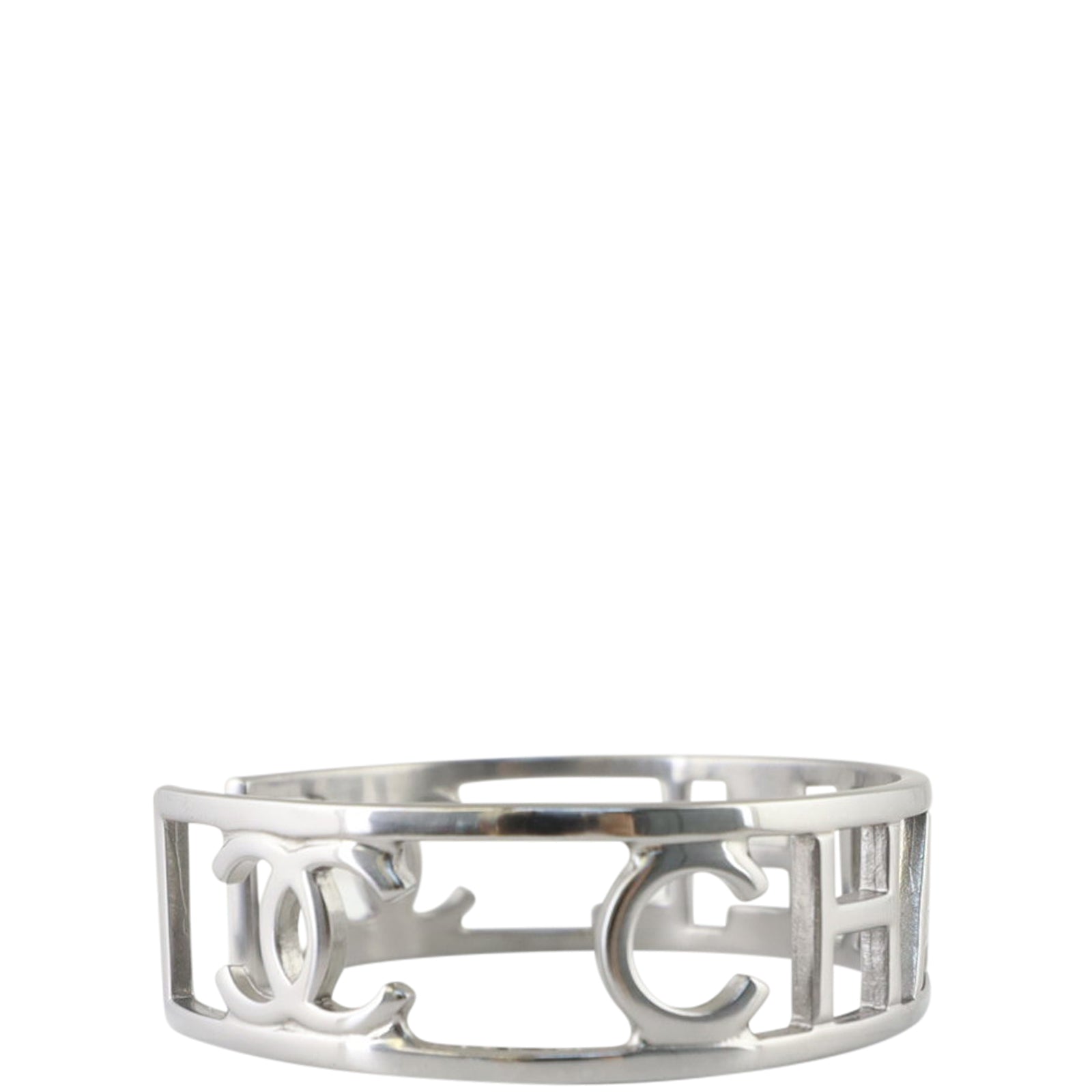 Chanel CC Silver Logo Cuff Left Side