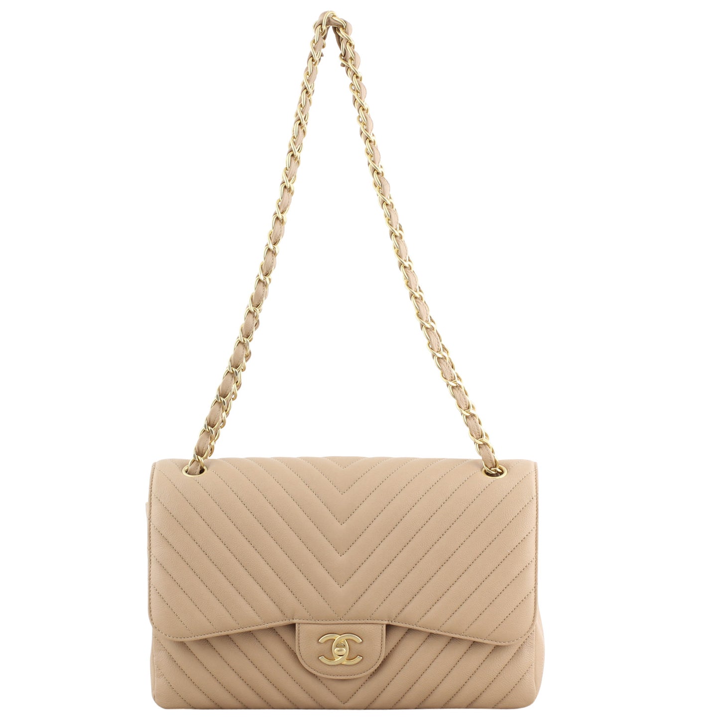 Chanel Classic Double Flap Jumbo Chevron front long