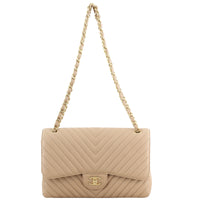 Chanel Classic Double Flap Jumbo Chevron front long