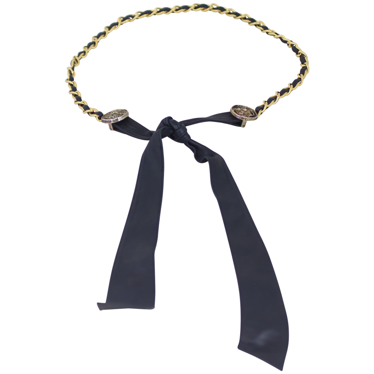 Chanel Coin Charm Tie Belt (black/navy) Front