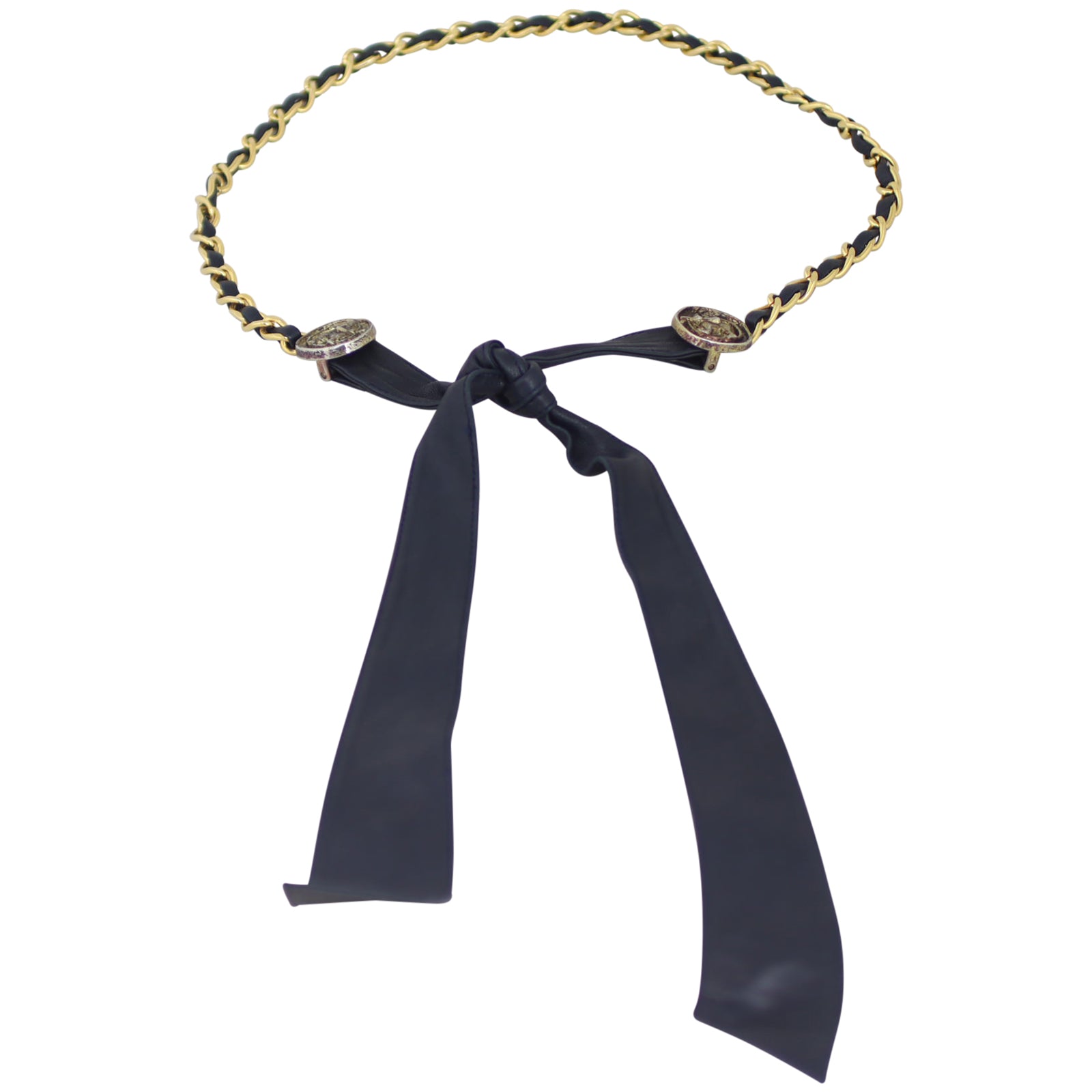 Chanel Coin Charm Tie Belt (black/navy) Front