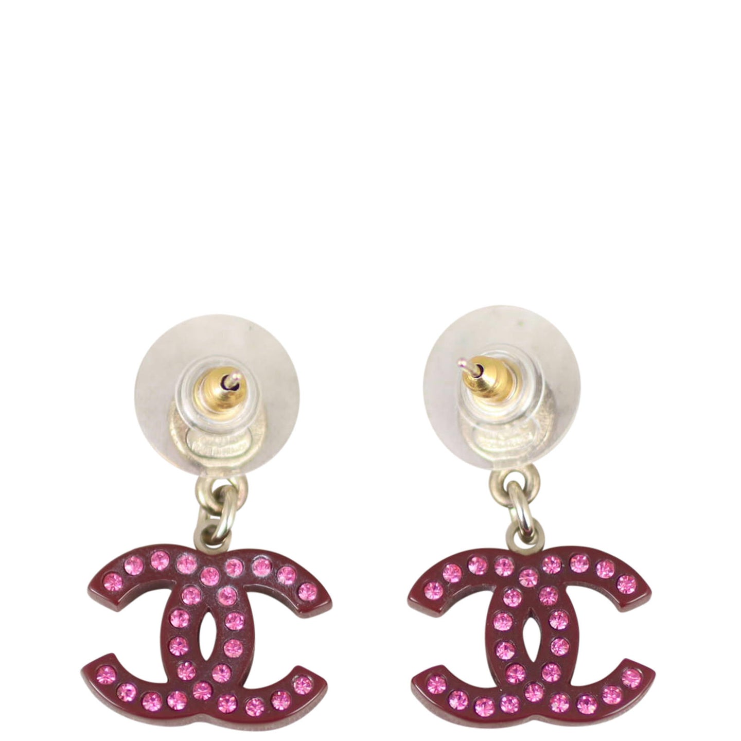 Chanel Crystal Embellished CC Drop Earrings Back