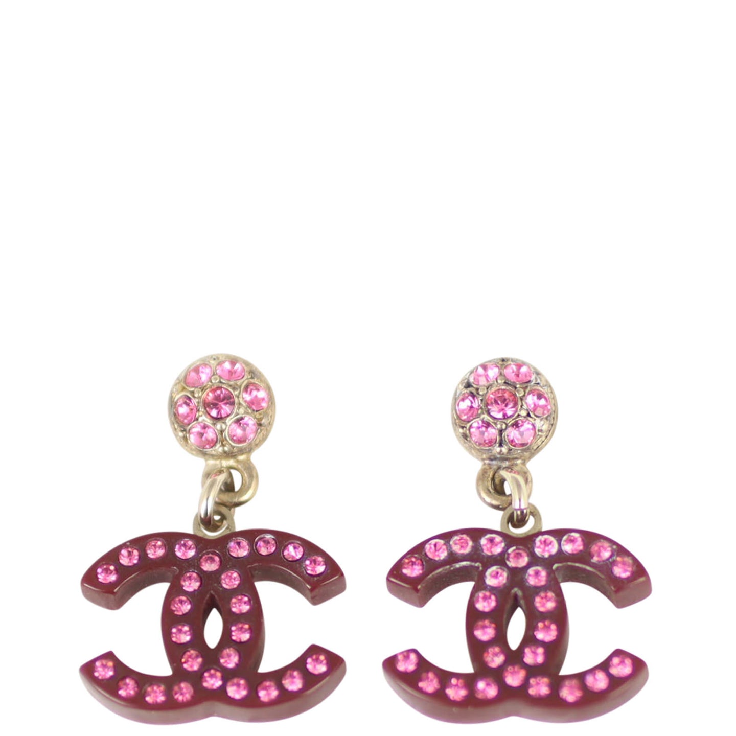 Chanel Crystal Embellished CC Drop Earrings Front
