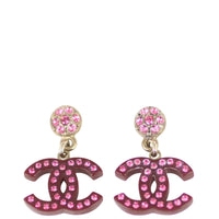 Chanel Crystal Embellished CC Drop Earrings Front