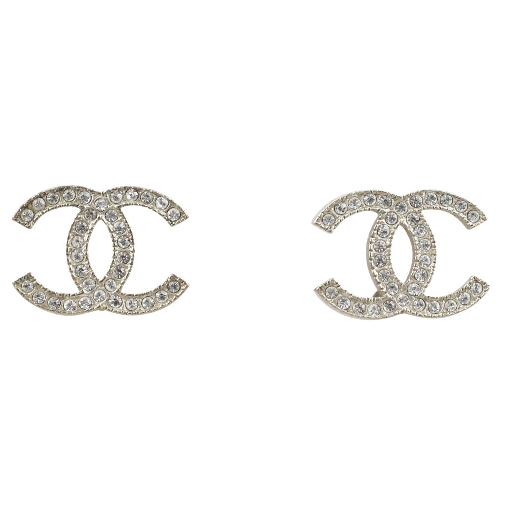Chanel Crystal CC Stud Earrings Front