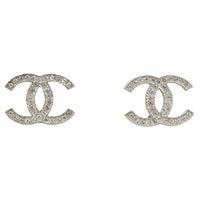 Chanel Crystal CC Stud Earrings Front