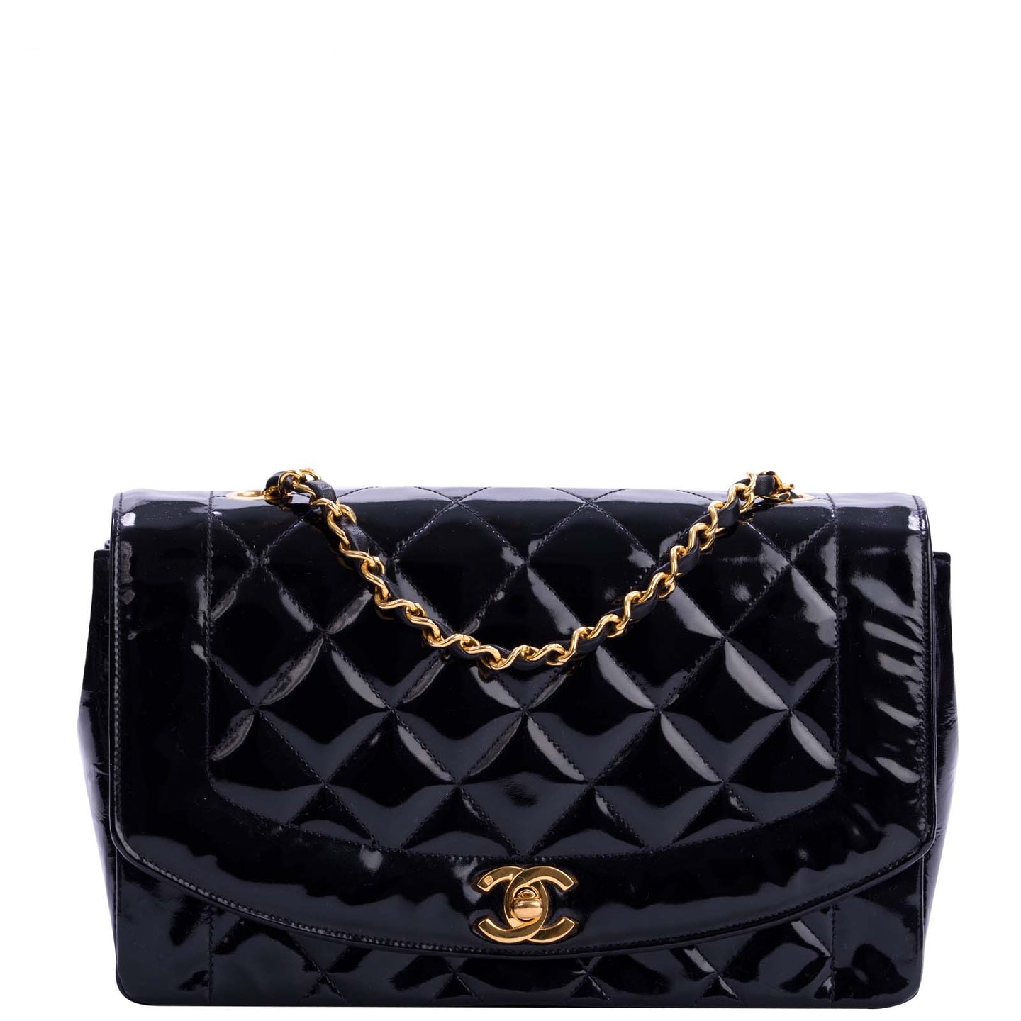 Chanel Quilted Diana Patent Flap Bag Front