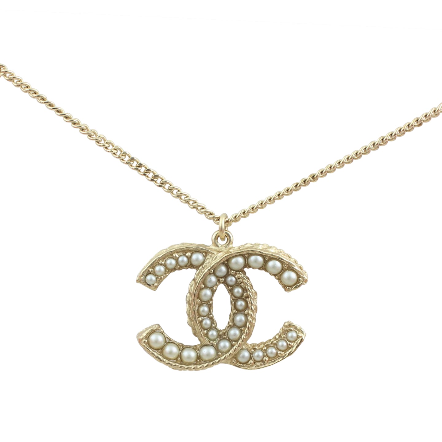 Chanel CC Faux Pearl Large Pendant Necklace Front Pendant