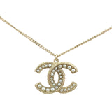 Chanel CC Faux Pearl Large Pendant Necklace Front Pendant