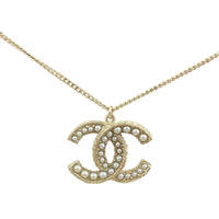 Chanel CC Faux Pearl Large Pendant Necklace Front Pendant