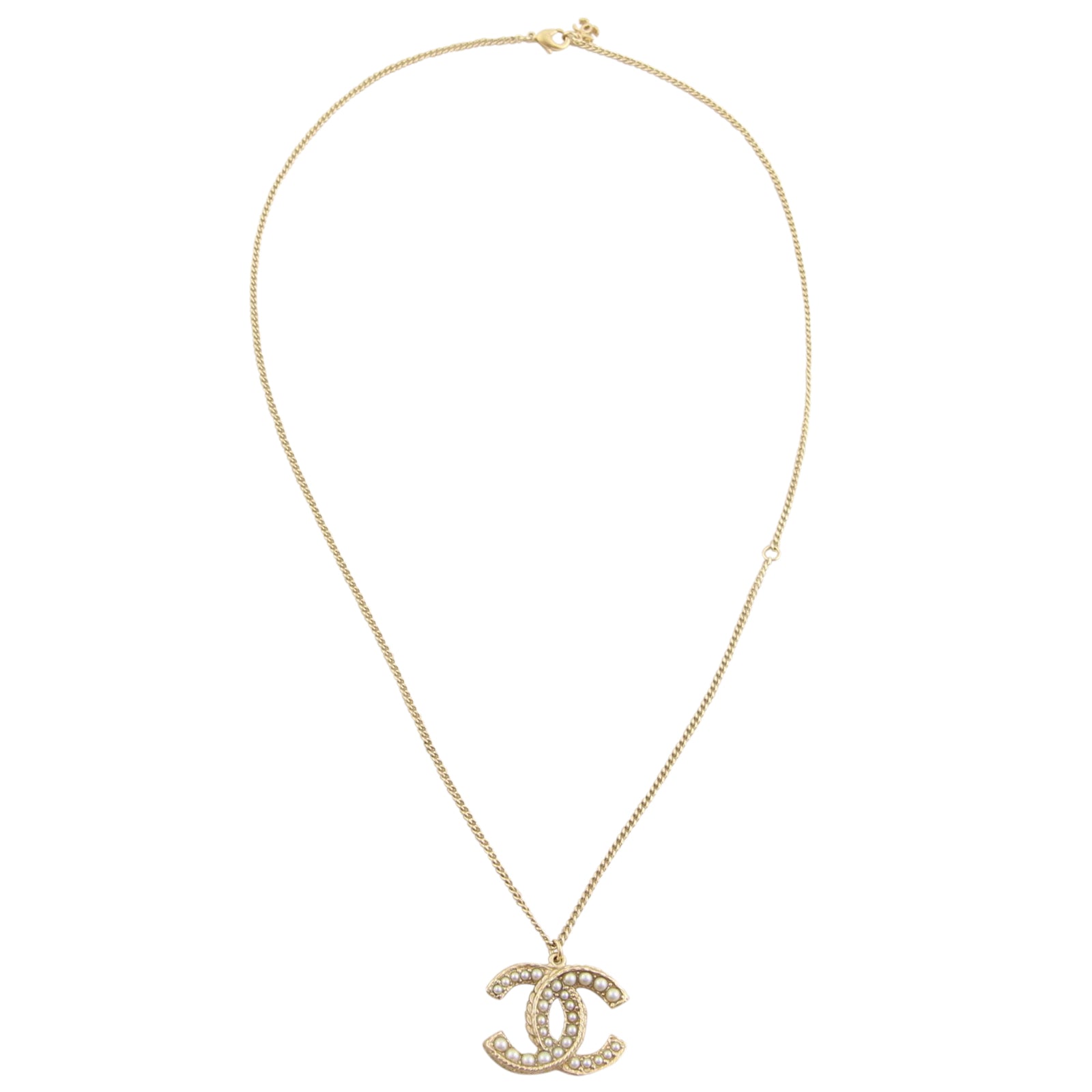 Chanel CC Faux Pearl Large Pendant Necklace Full