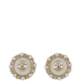 Chanel Pearl Edged Button Earrings Front