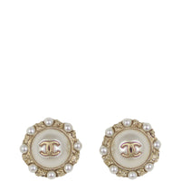 Chanel Pearl Edged Button Earrings Front