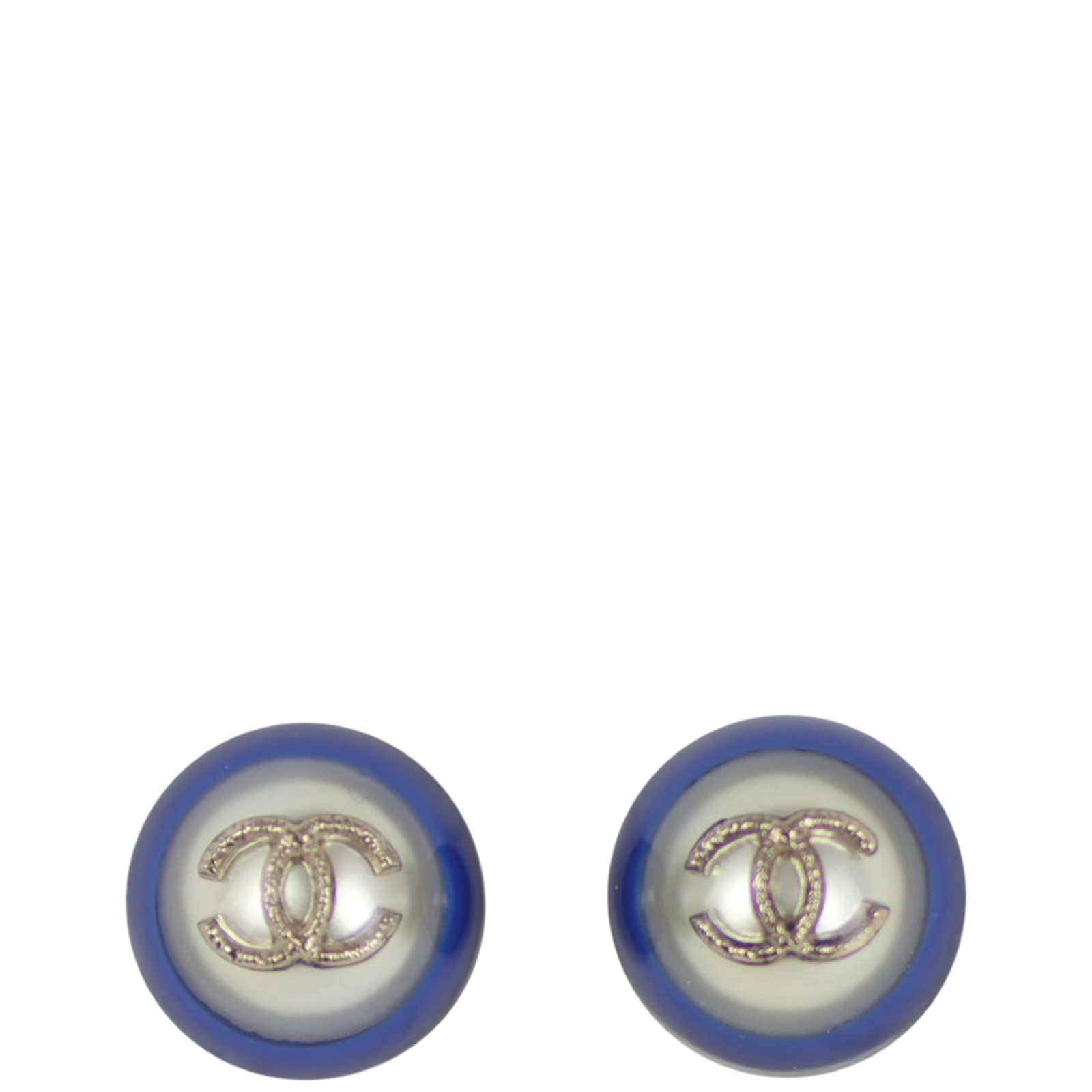 Chanel Pearlescent Resin Coated Button Earrings Front