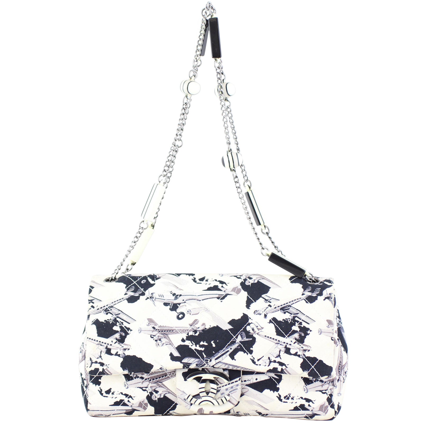 Chanel Printed Airplane Canvas Single Flap Medium Front