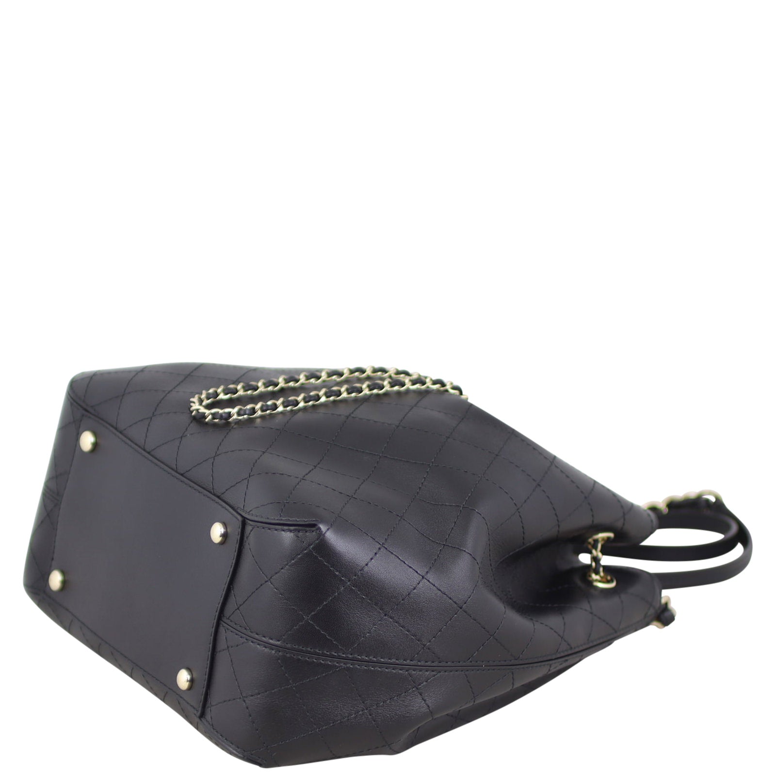 Chanel Quilted CC Drawstring Bucket Bag Corner