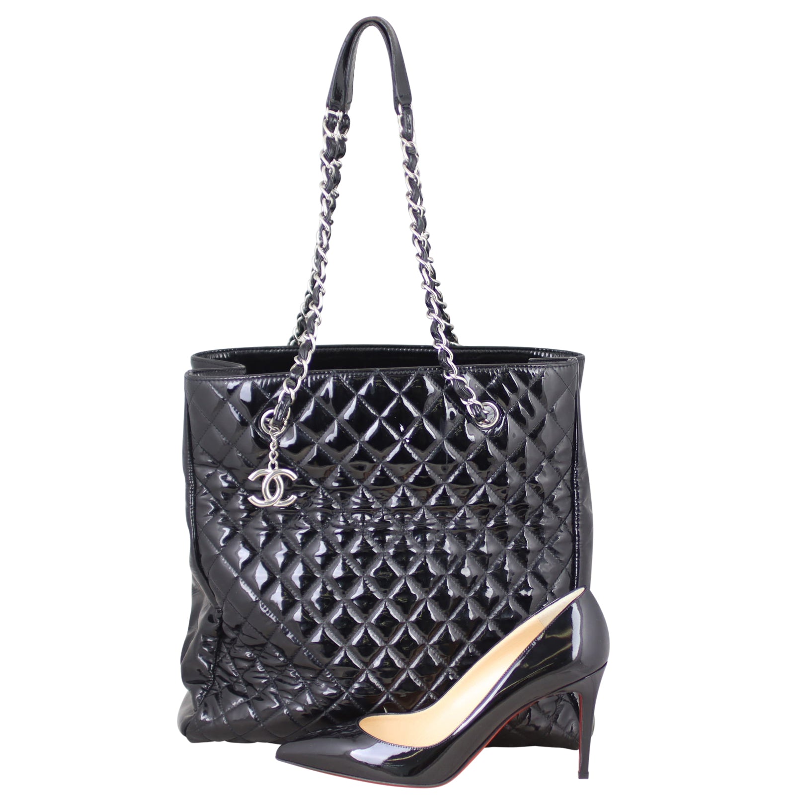 Chanel Quilted Patent Leather Tote Shoe