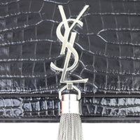 Saint Laurent Kate Tassel Chain Wallet Croc-Embossed Hardware