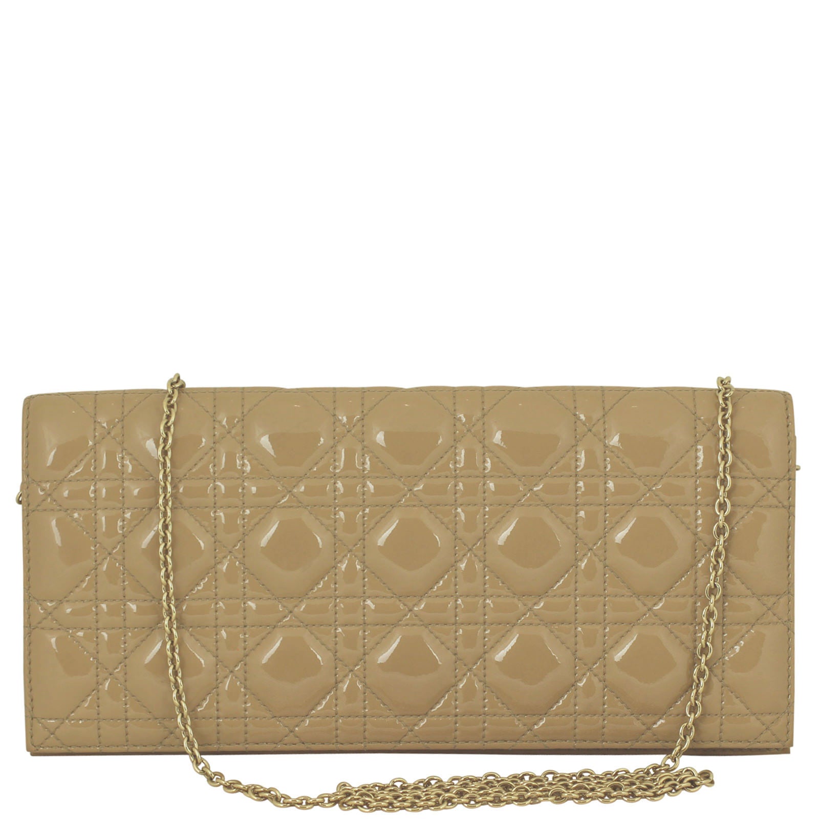 Dior Patent Cannage Clutch Bag Front with Chain