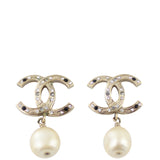 Chanel CC Pearl Drop Earrings Front