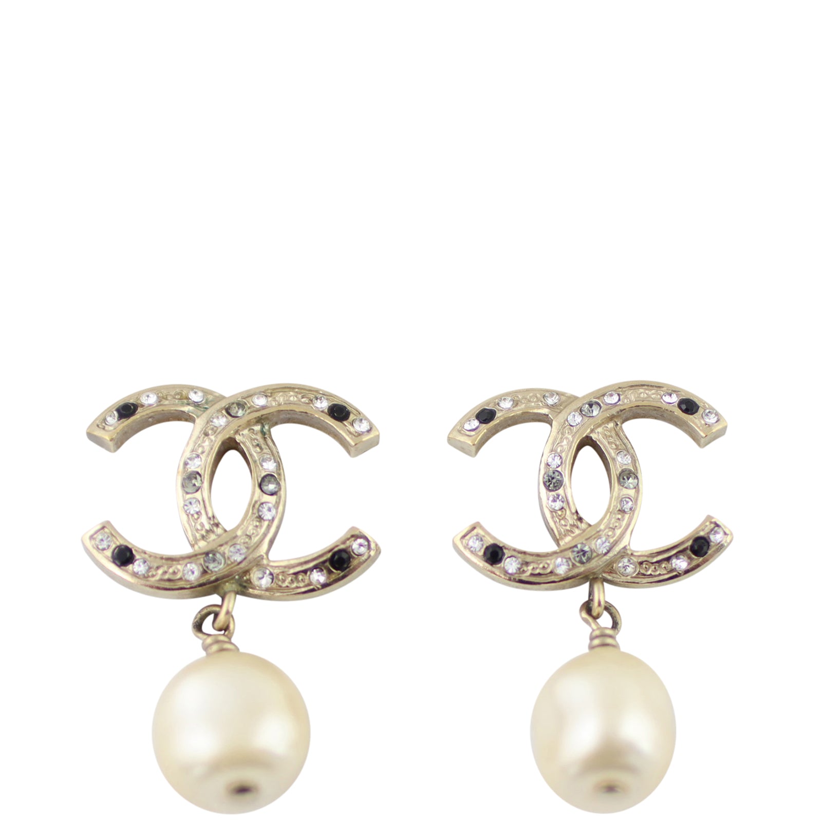 Chanel CC Pearl Drop Earrings Front