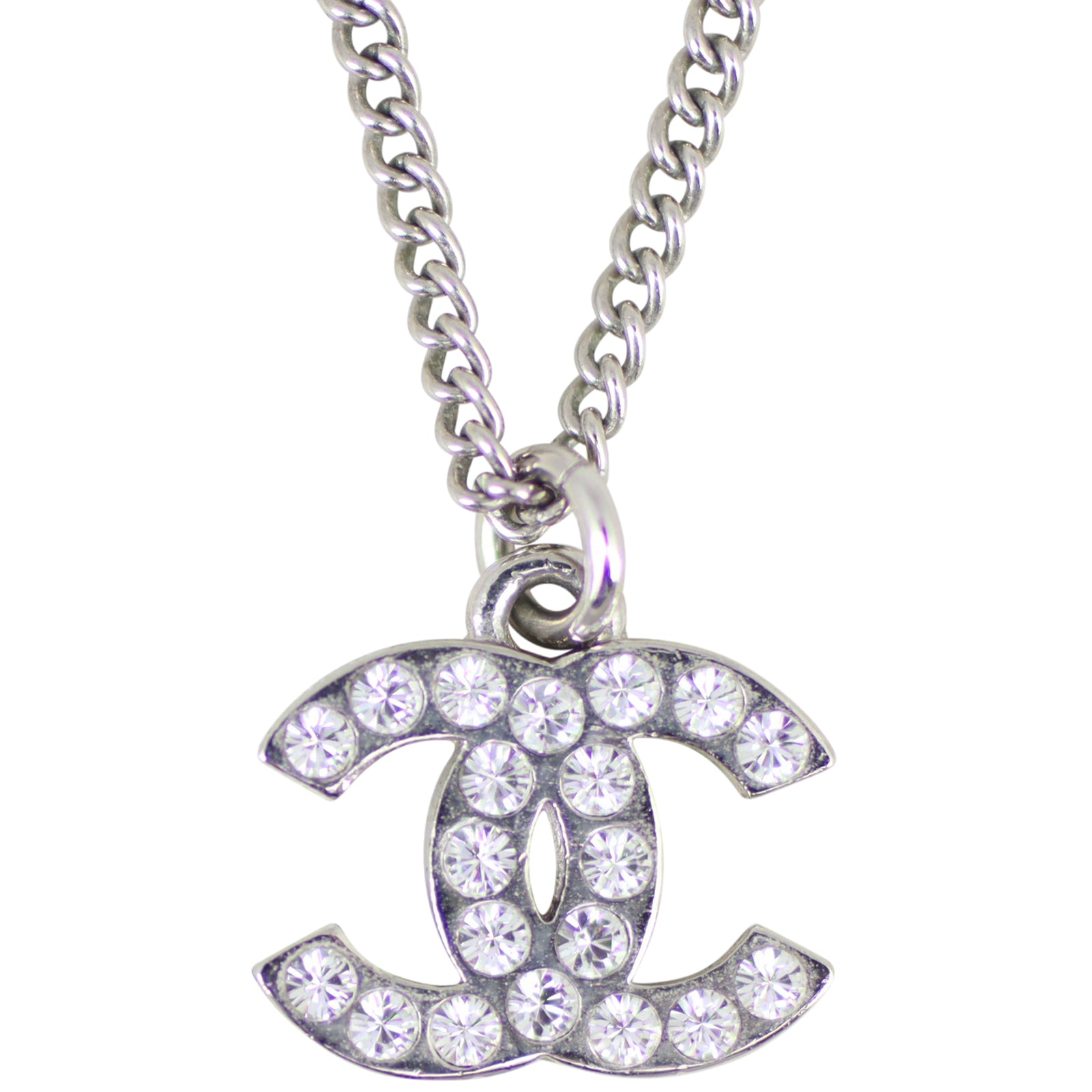 Chanel Crystal CC Pendant Necklace Front