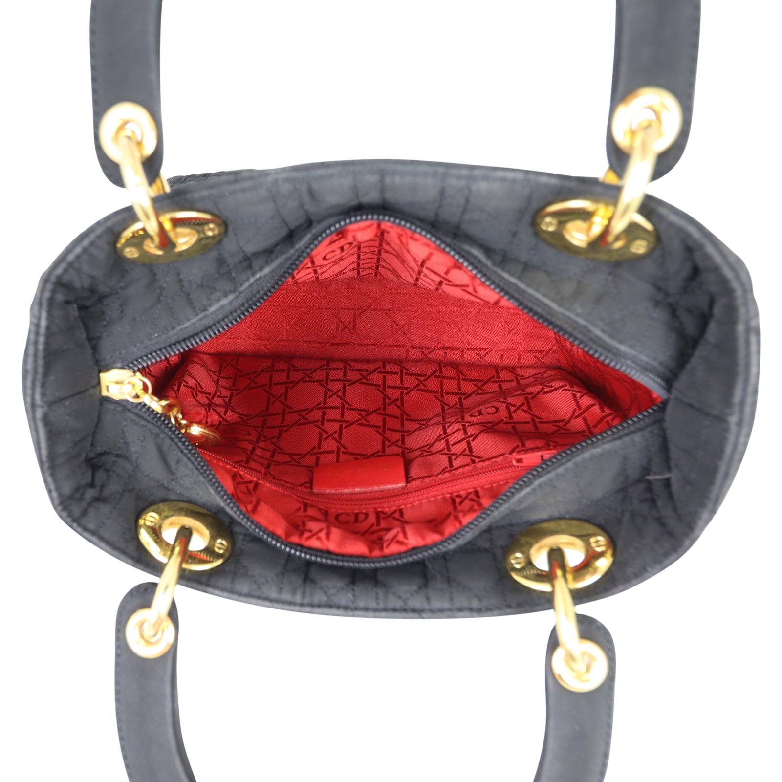 Dior Lady Dior Cannage Quilted Canvas Bag interior