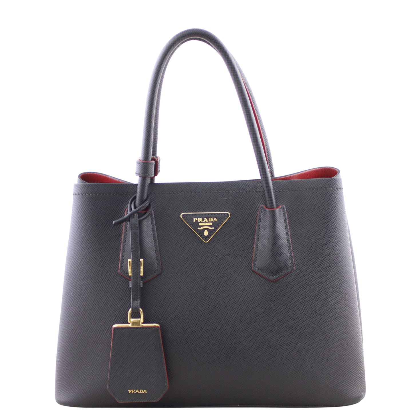 Prada Saffiano Cuir Double Tote Small Front