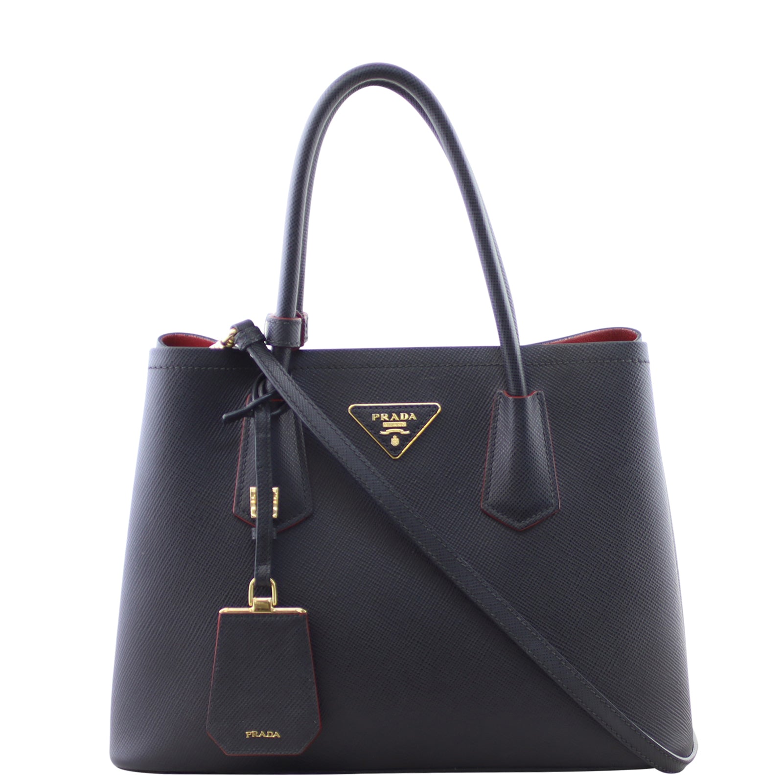 Prada Saffiano Cuir Double Tote Small Front