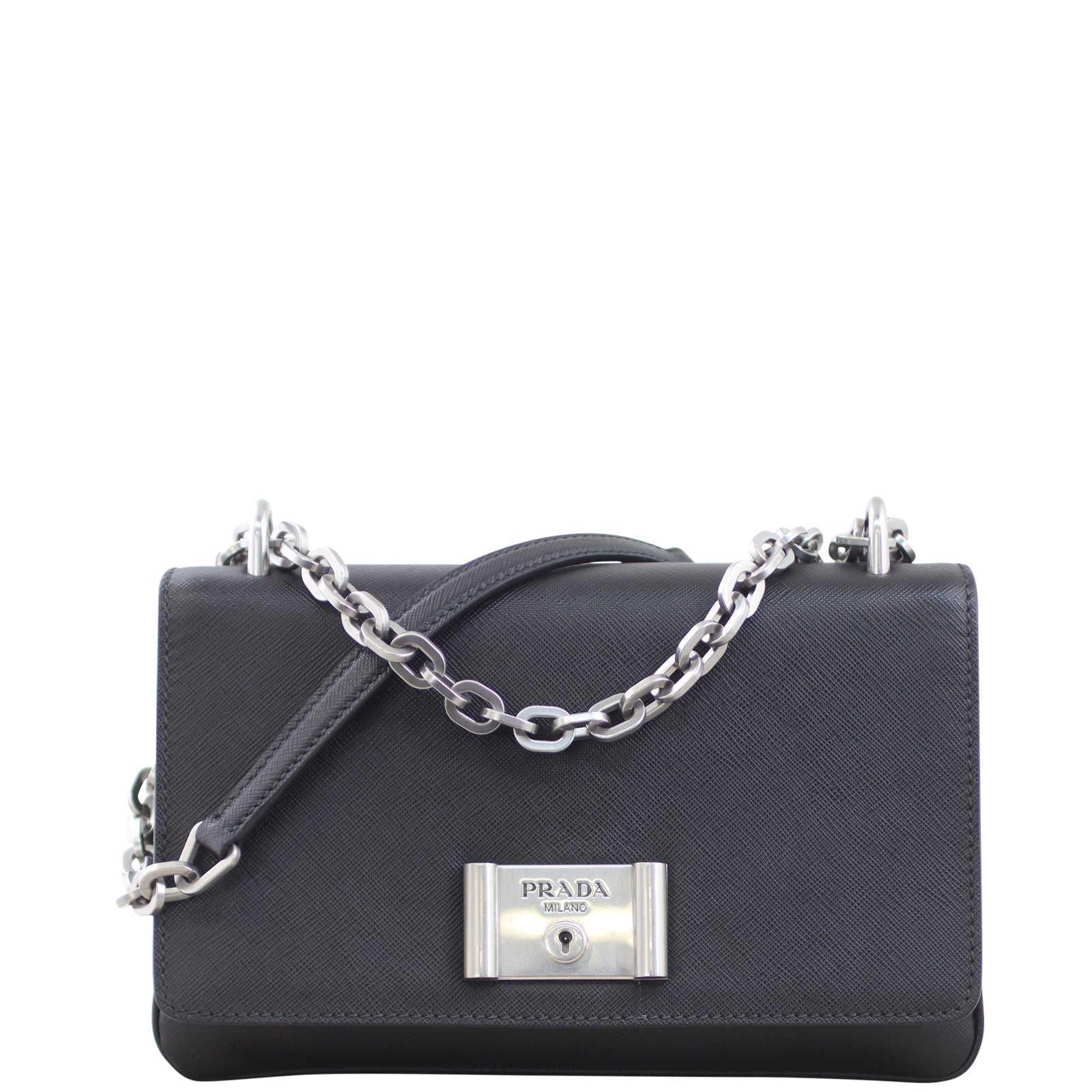 Prada Saffiano Lock Crossbody Front