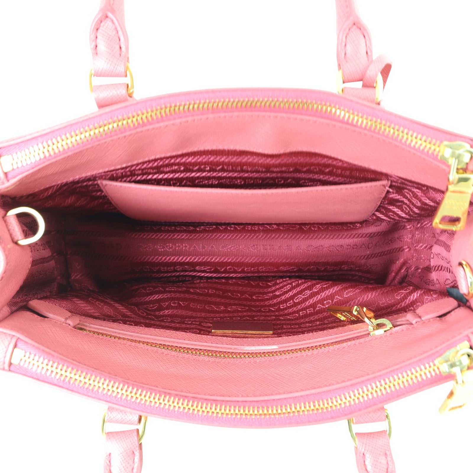 Prada Saffiano Lux Galleria Double Zip Tote Mini Whole interior