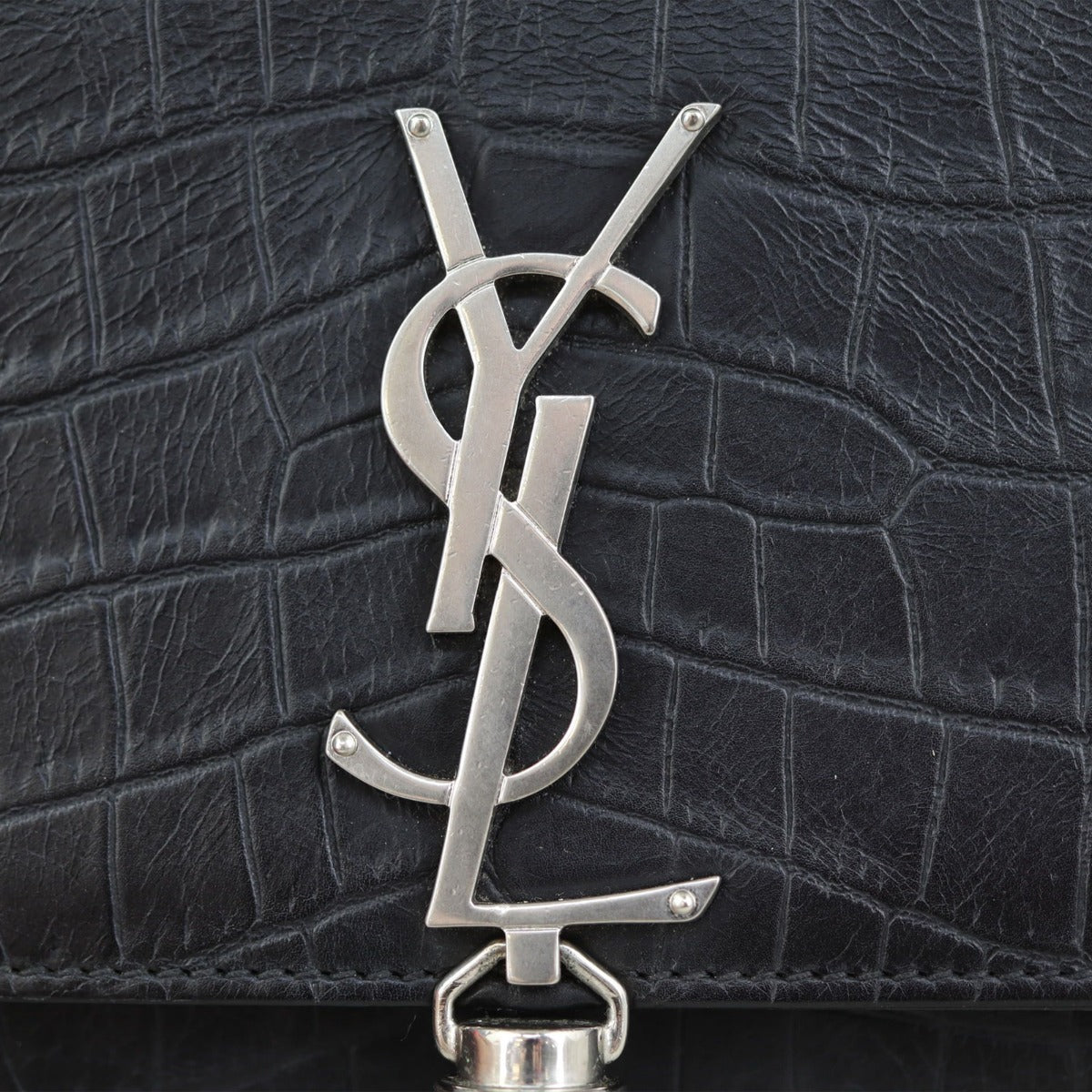 Saint Laurent Kate Tassel Chain Bag Medium Croc-Embossed Hardware

