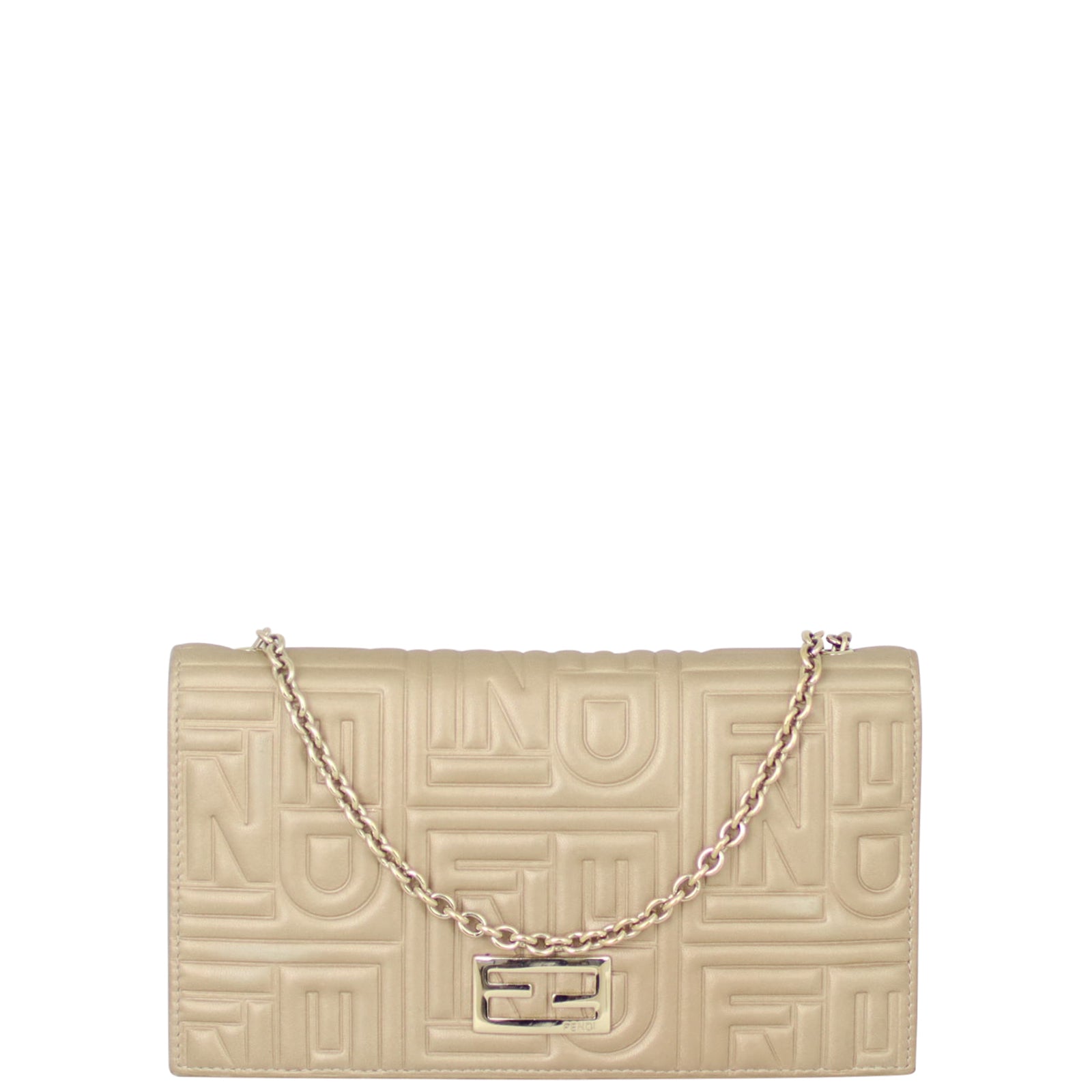 Fendi Embossed Leather Wallet on Chain Front