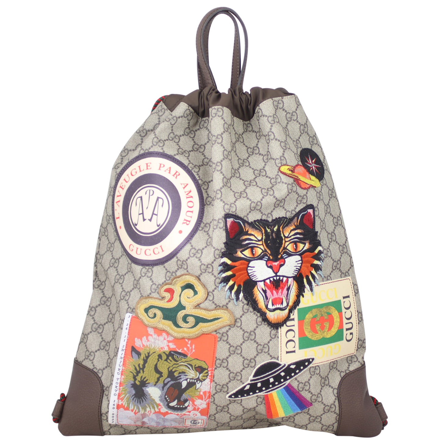 Gucci Courrier Soft GG Supreme Drawstring Backpack Front