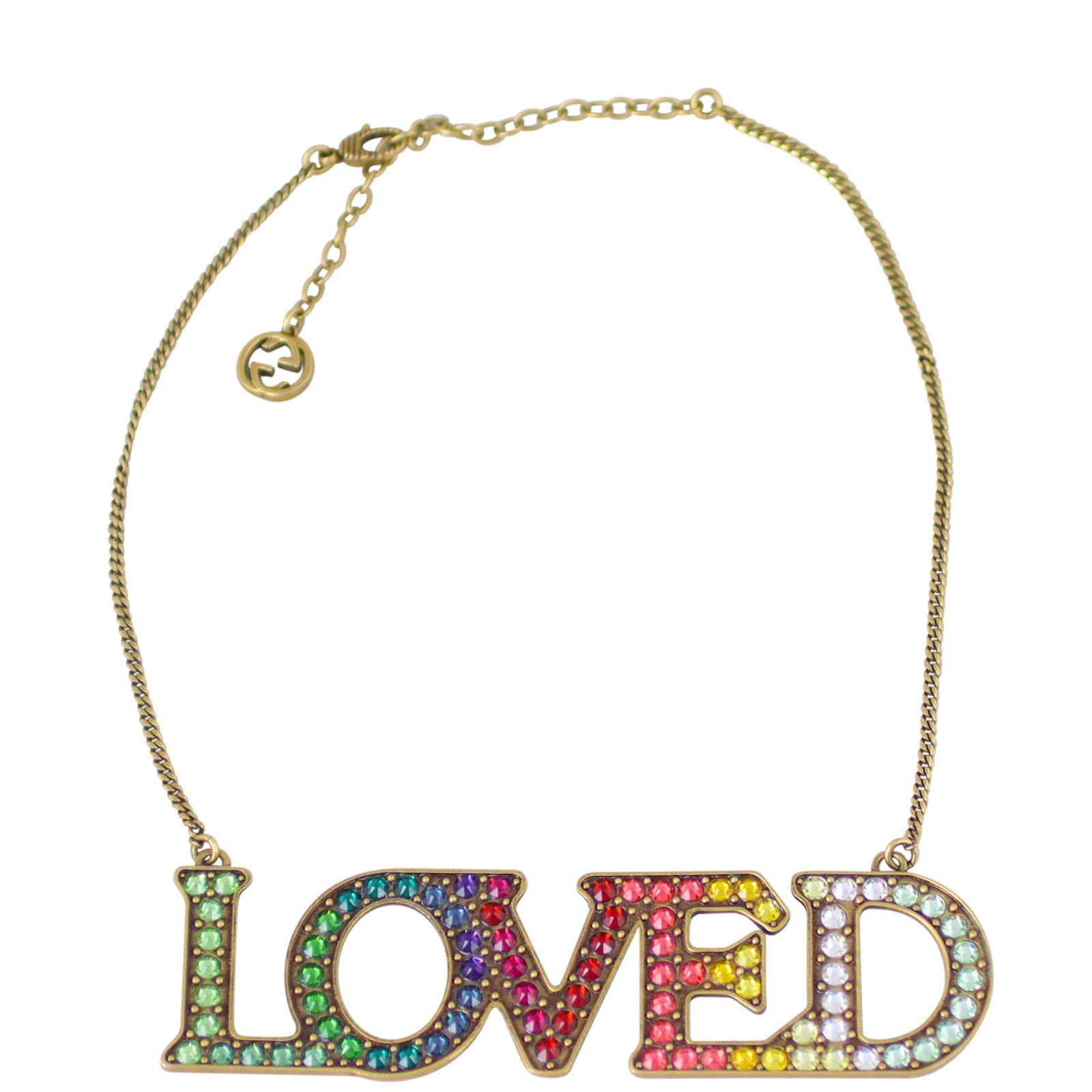 Gucci Crystal Embellished ‘Loved’ Necklace Front