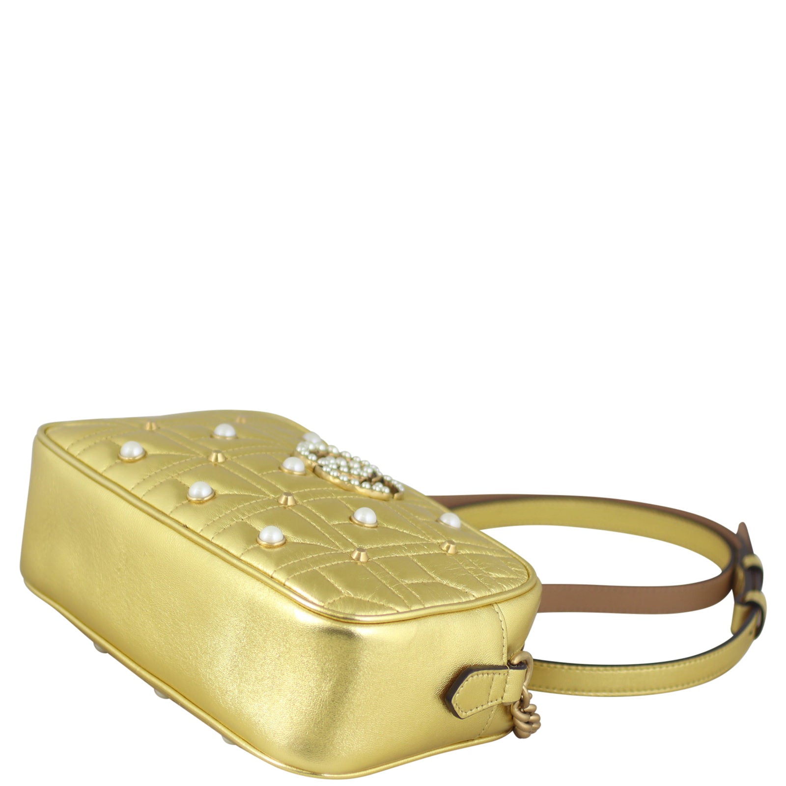 Gucci Marmont Matelasse Pearl Embellished Camera Bag Corner