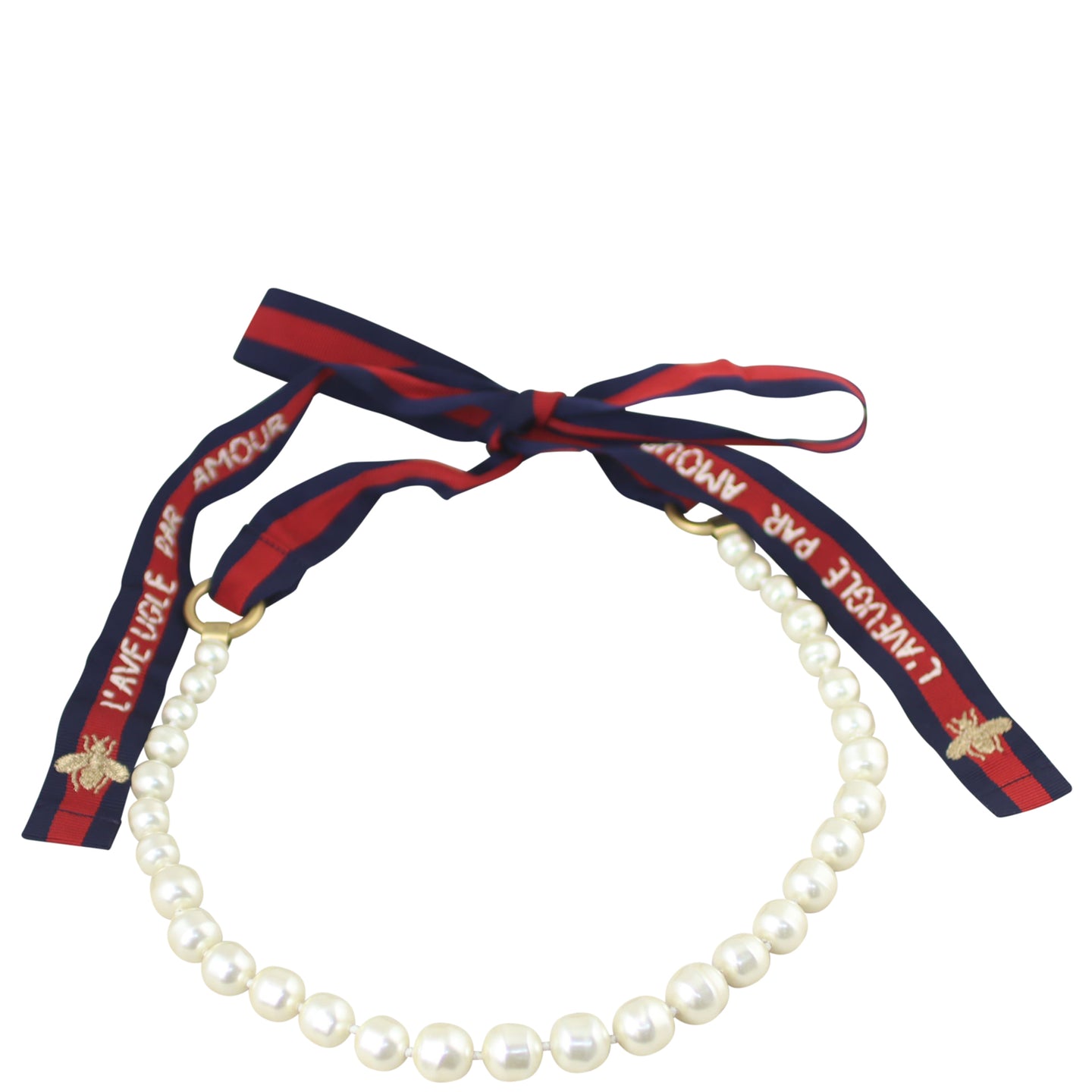 Gucci Pearl Ribbon Necklace Front
