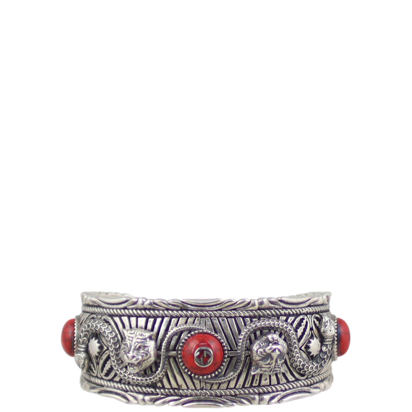 Gucci Sterling Silver Feline Head Cuff Bracelet Front