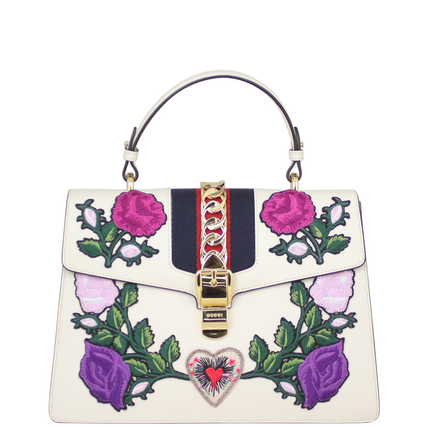 Gucci Sylvie Embroidered Top Handle Medium Bag Front
