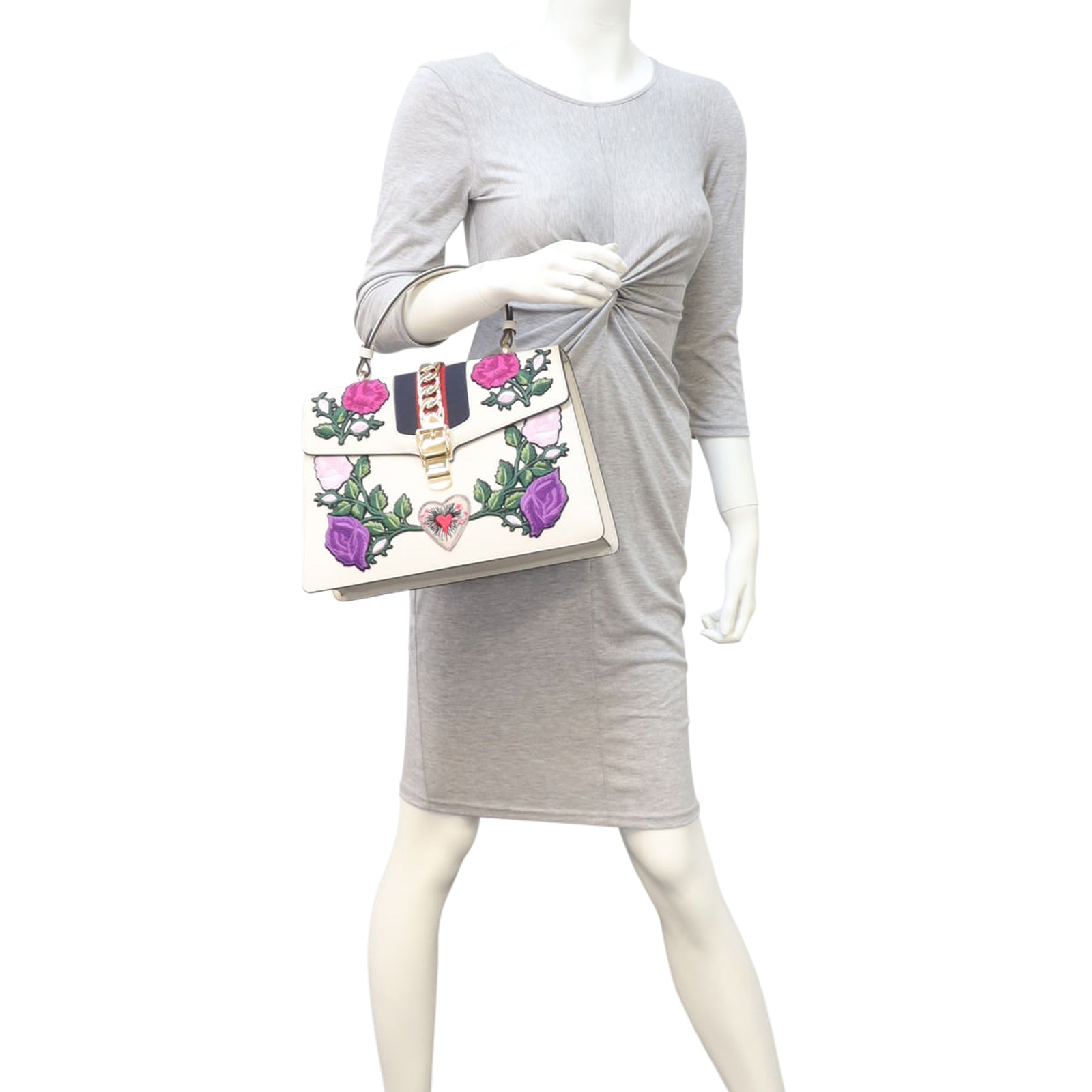 Gucci Sylvie Embroidered Top Handle Medium Bag Mannequin