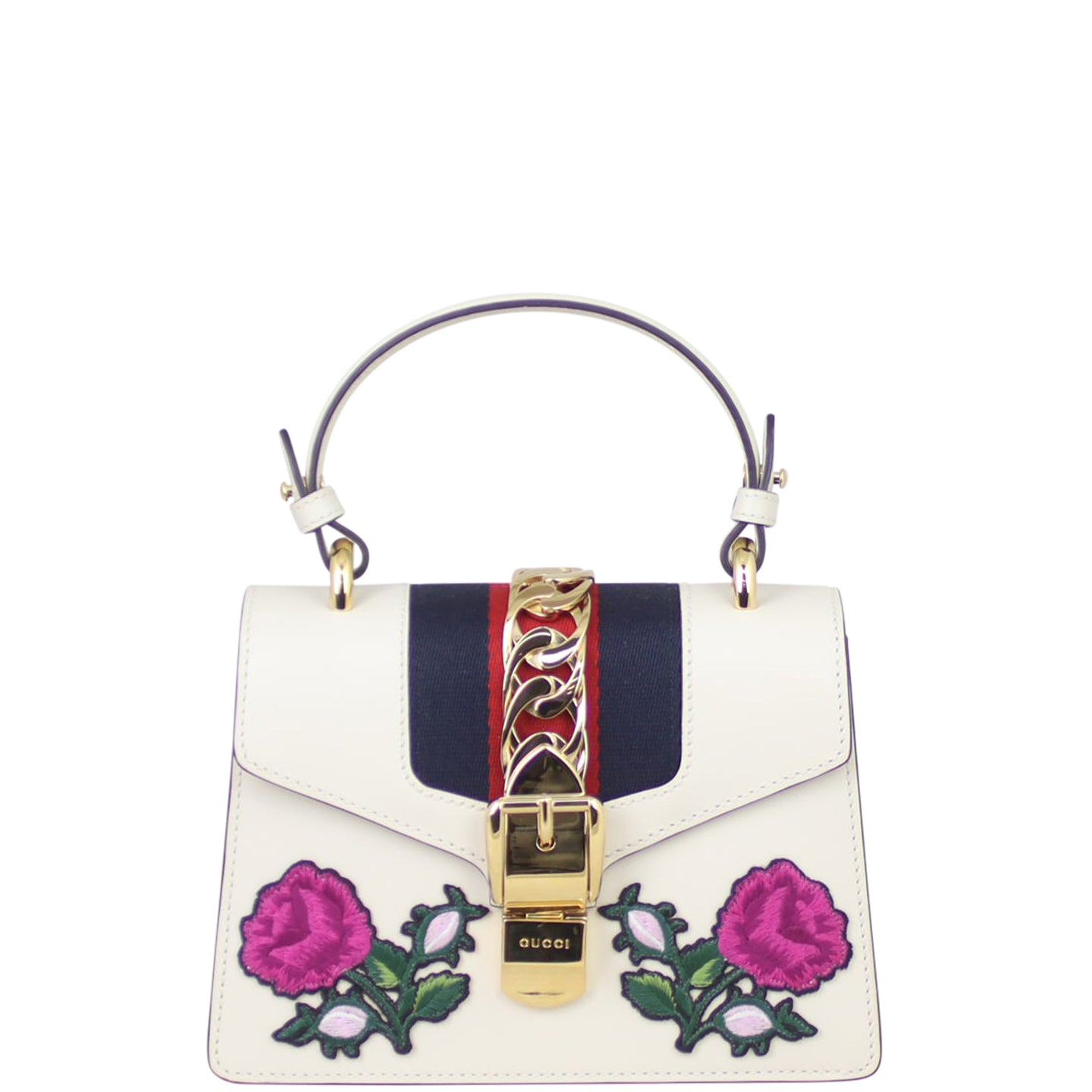 Gucci Sylvie Embroidered Top Handle Mini Bag Front
