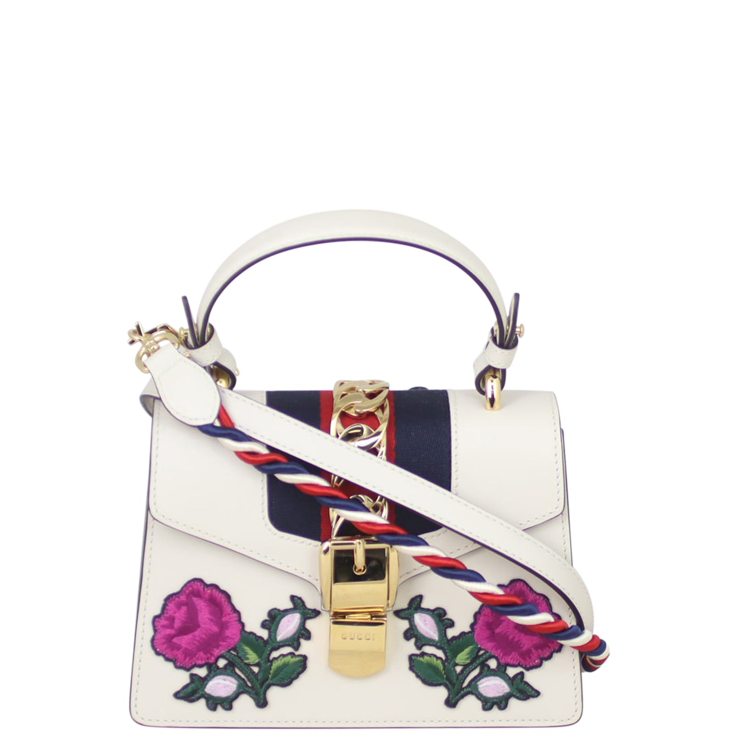 Gucci Sylvie Embroidered Top Handle Mini Bag Front