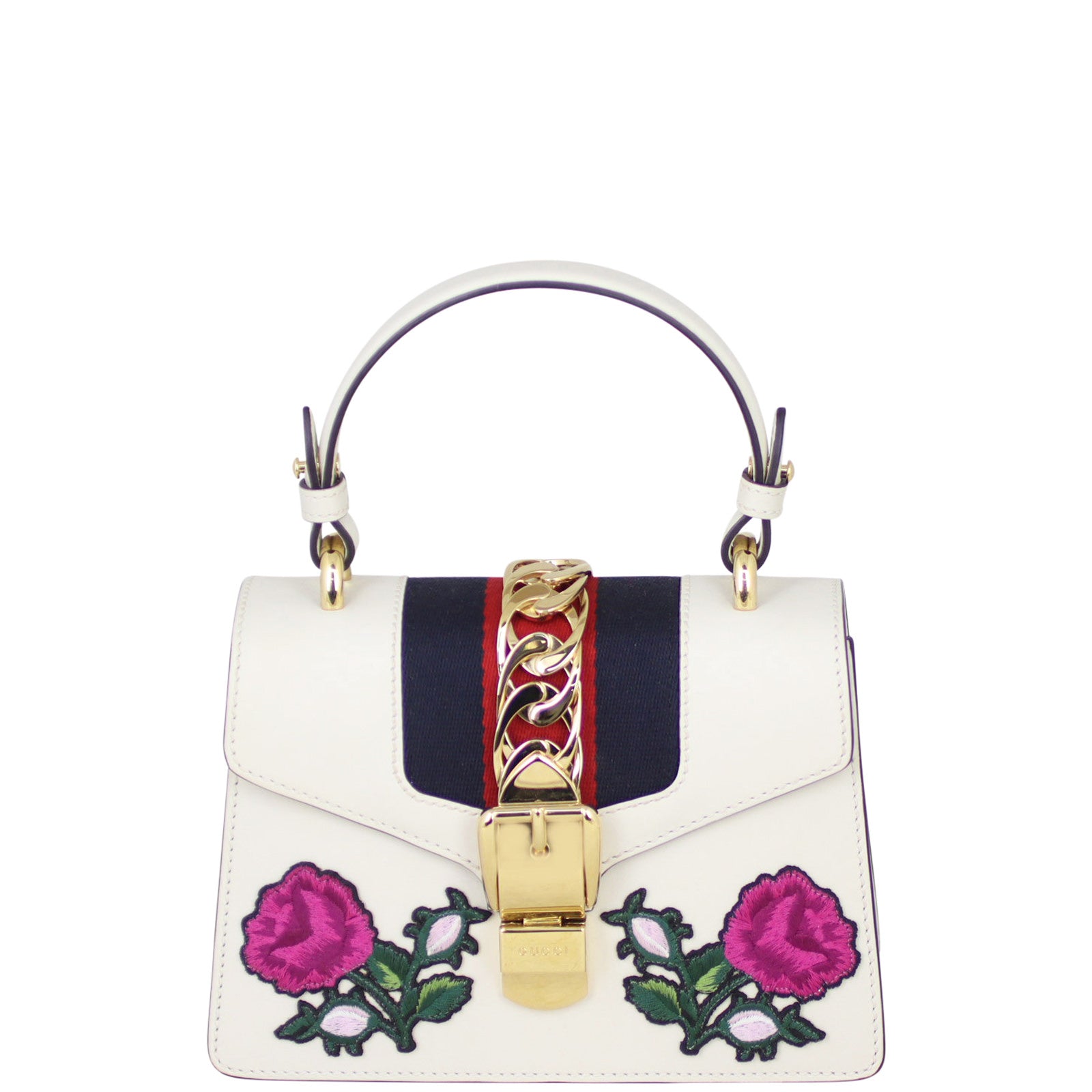Gucci Sylvie Embroidered Top Handle Mini Bag Front