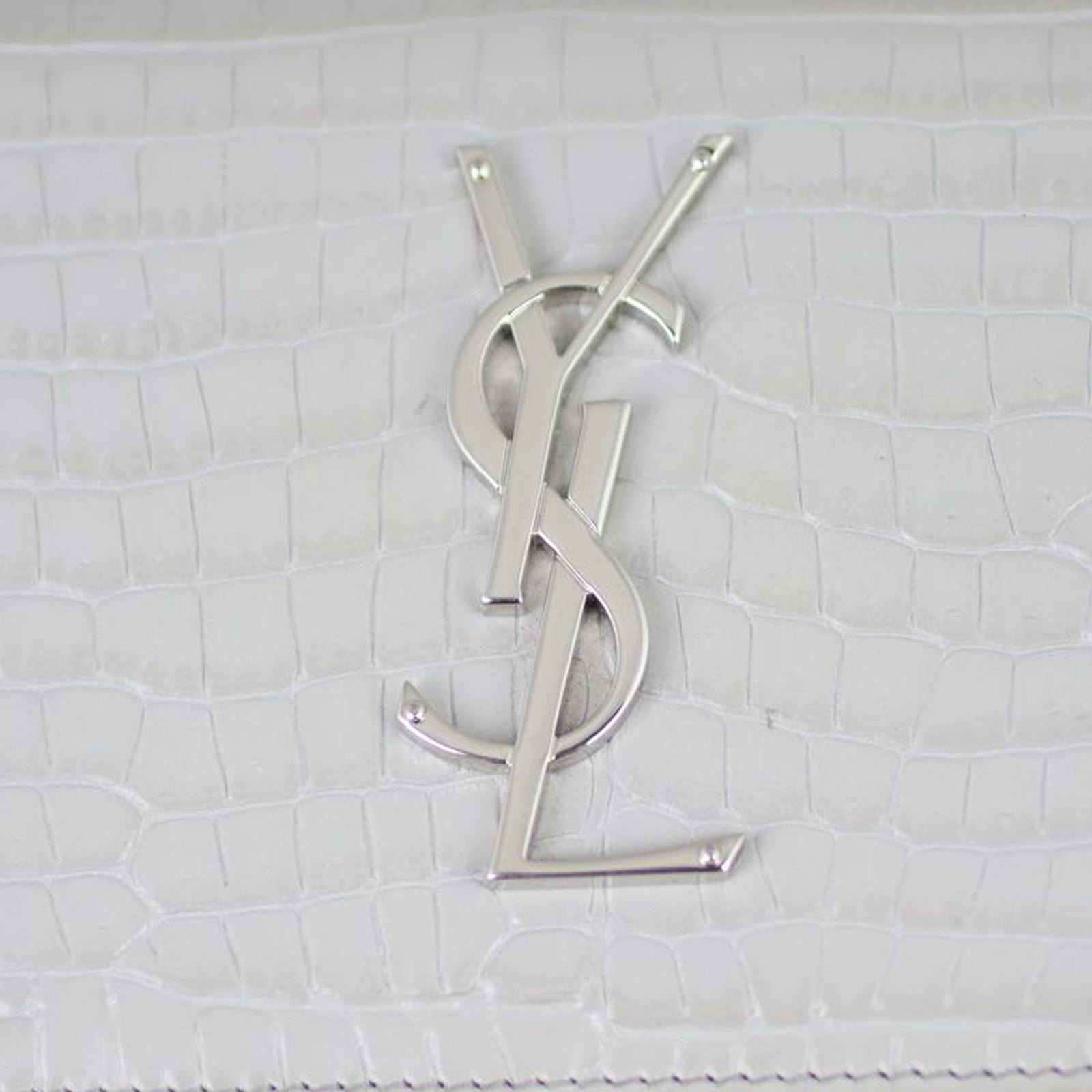 Saint Laurent Monogram Croc Embossed Flap Large Wallet Hardware