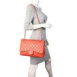 Chanel Classic Single Flap Maxi | Coral Red