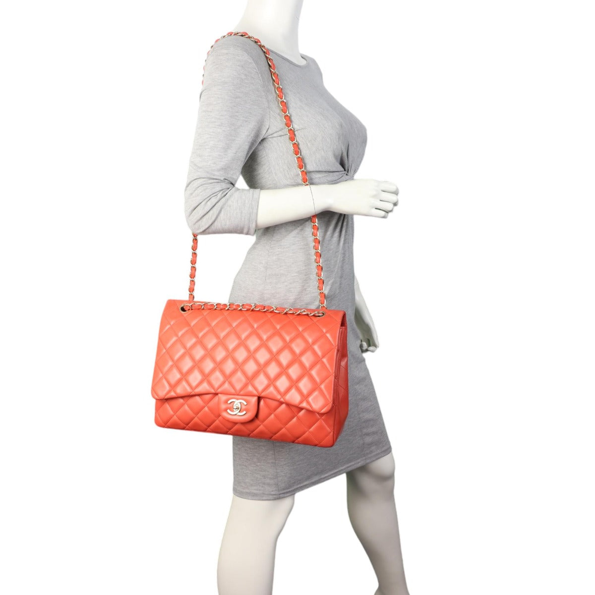 Chanel Classic Single Flap Maxi | Coral Red