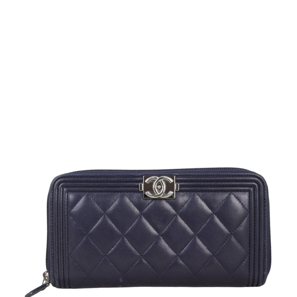 Chanel Boy Long Zipped Wallet | Navy Blue