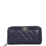 Chanel Boy Long Zipped Wallet | Navy Blue